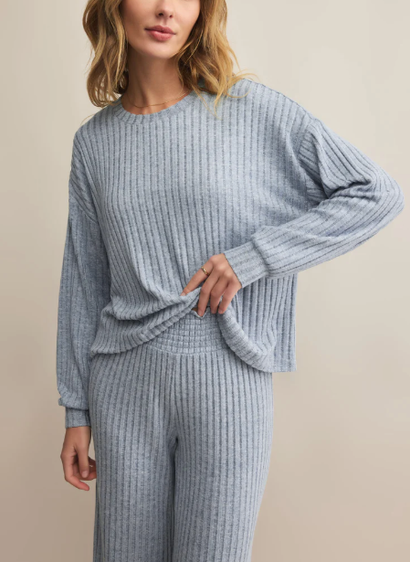 Daydream Rib Long Sleeve Top - Light Denim