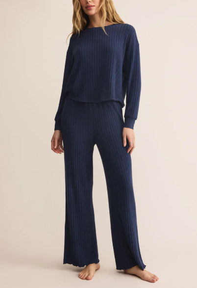Dawn Smocked Rib Pant - Blue Sapphire