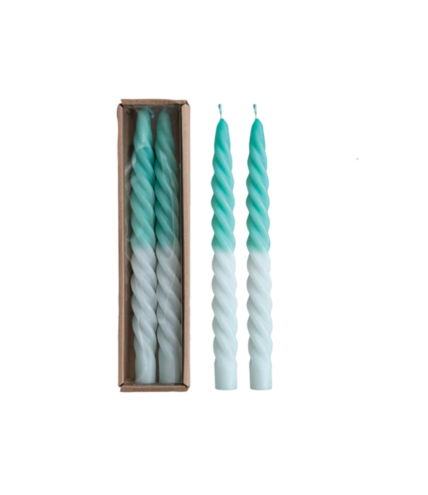 Mint-Aqua Swirl Taper Candles, Set of 2