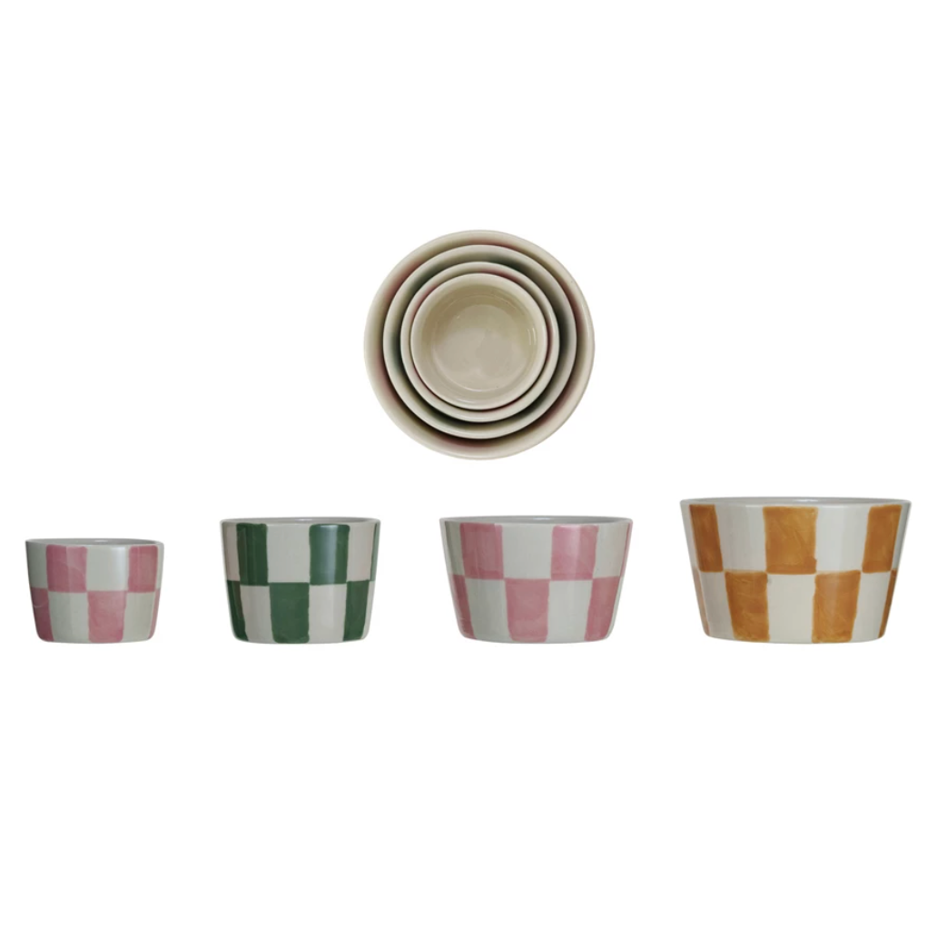 Hand-Painted Checkered Nesting Bowl