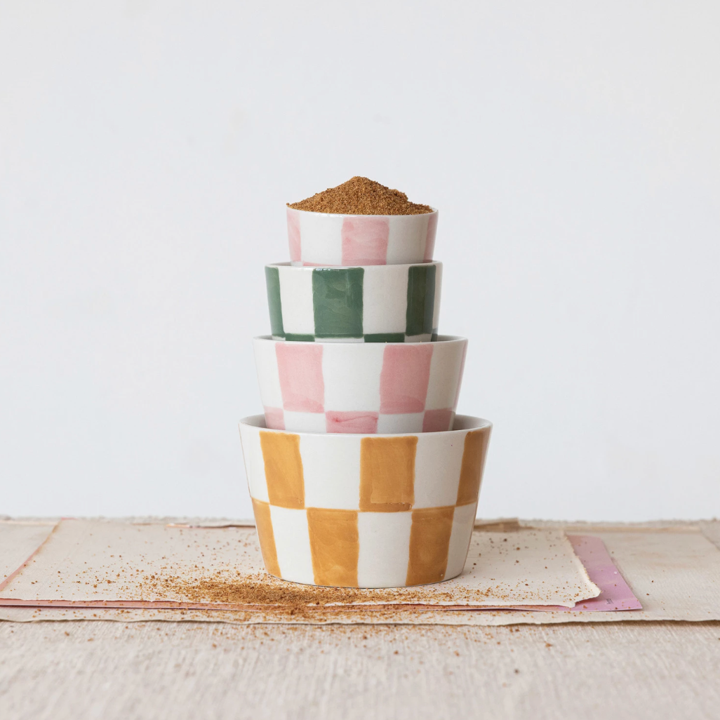 Hand-Painted Checkered Nesting Bowl