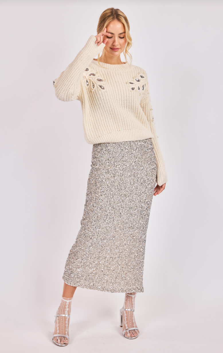 Monroe Leaf Cutout Embellished Sweater