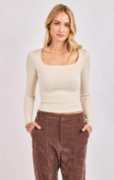 Hustle High Square Neck Long Sleeve Knit Top