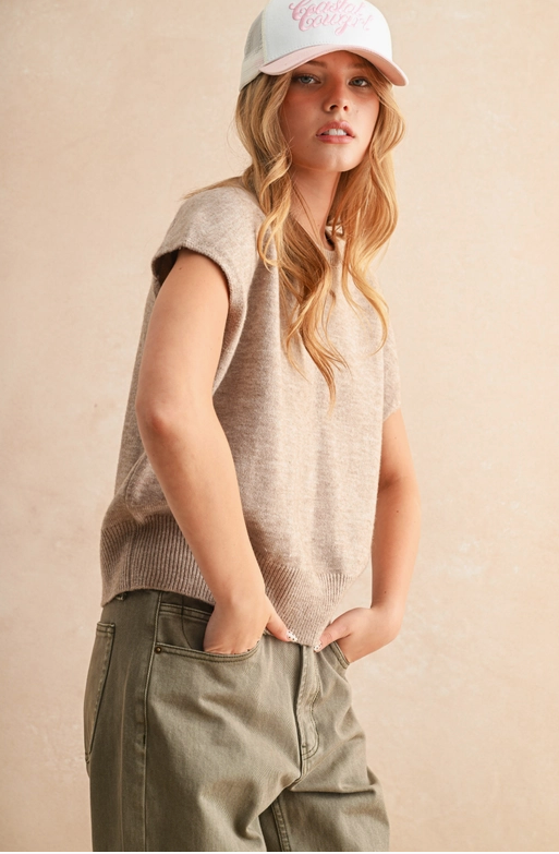 Coffee Run Sweater Top - Taupe