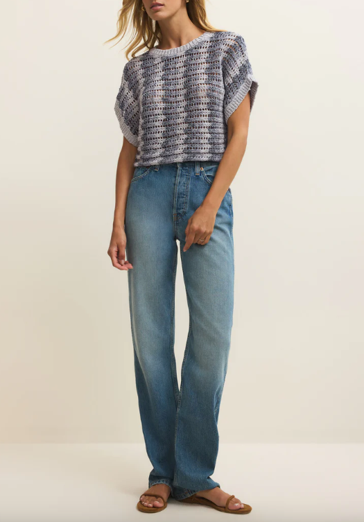 Ballast Crochet Stripe Top - Calypso Blue Indigo