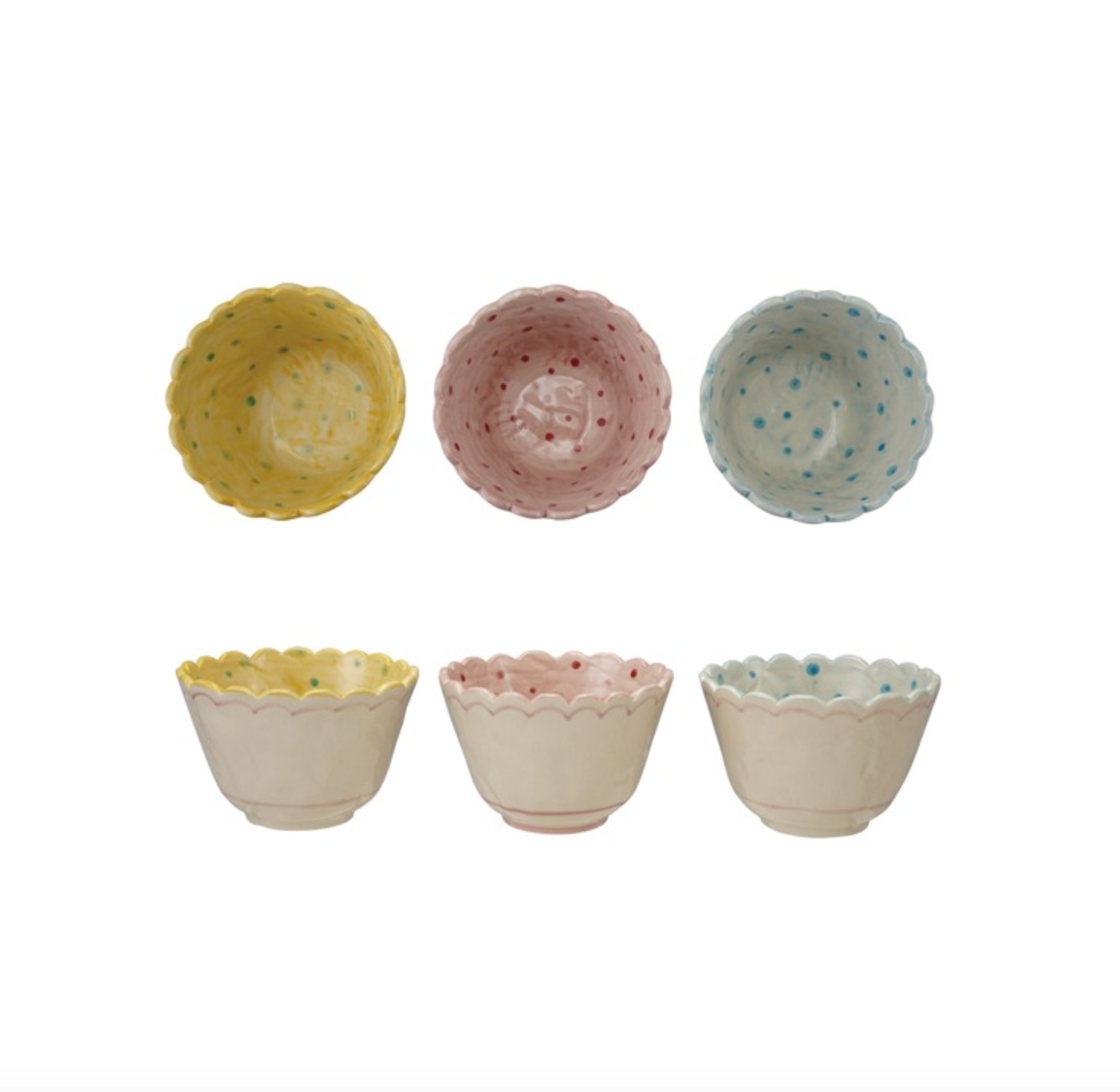 Scalloped Polka Dot Stoneware Bowl