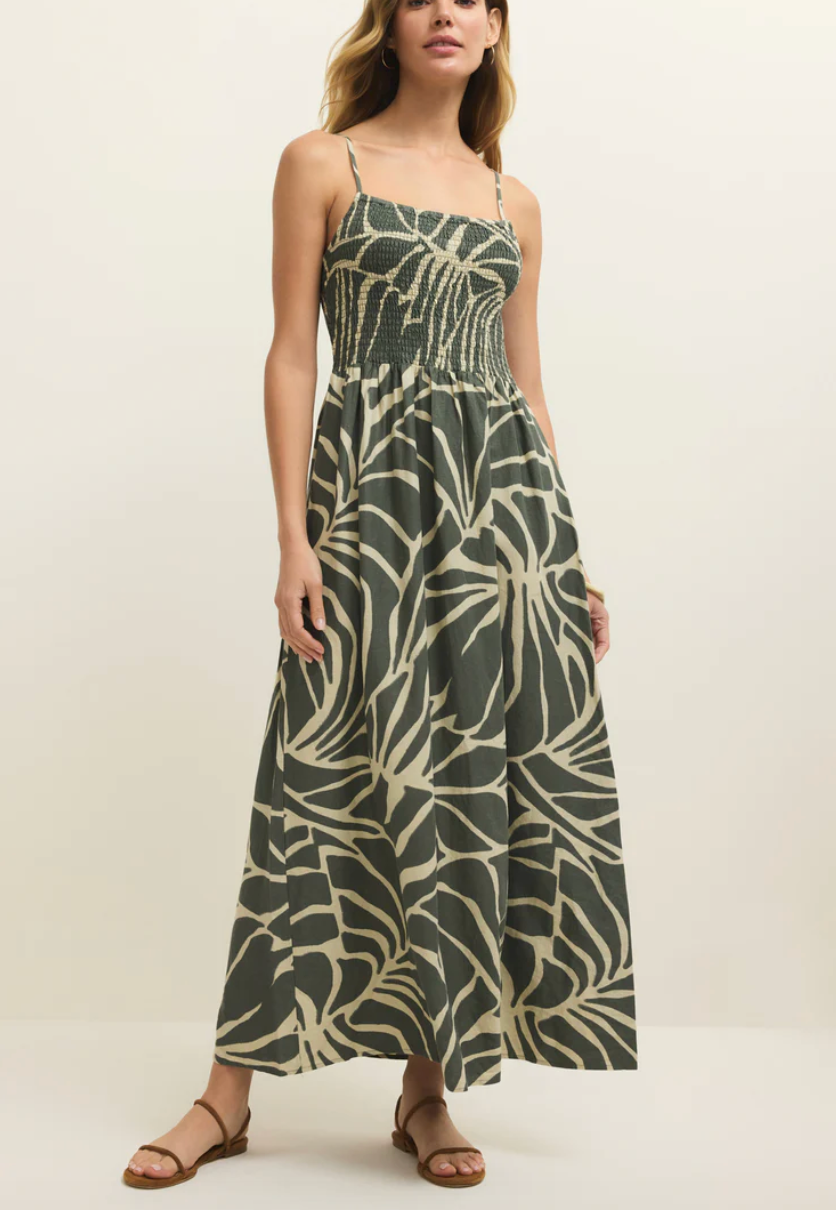 Bayside Tova Palm Midi Dress - Tea Leaf