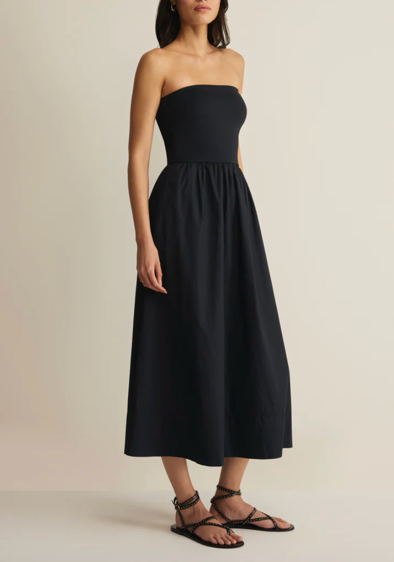 Sunsought Strapless Midi Dress - Black