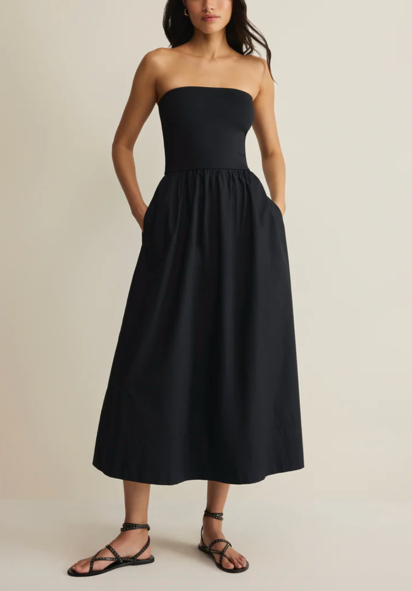 Sunsought Strapless Midi Dress - Black