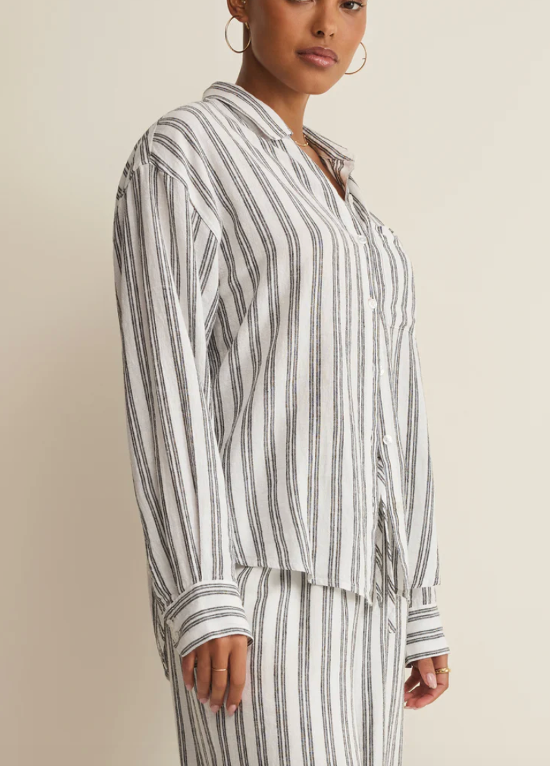 The Perfect Striped Button Up - White