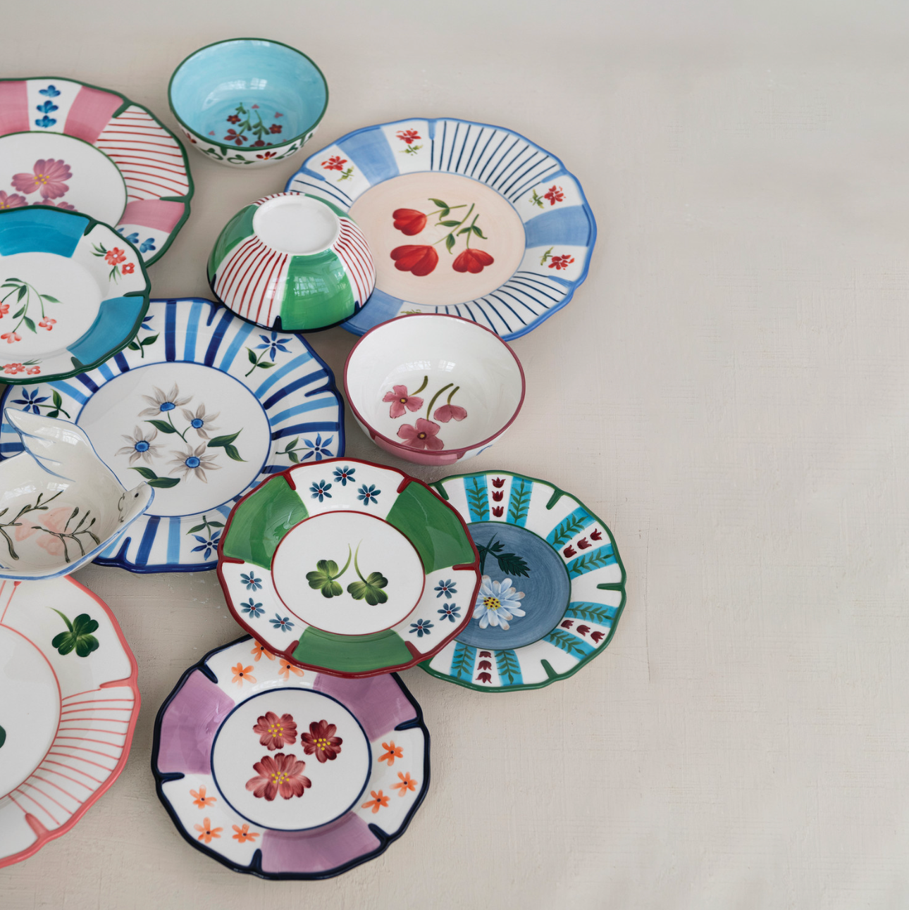 Botanical Hand-Painted Stoneware Bowl