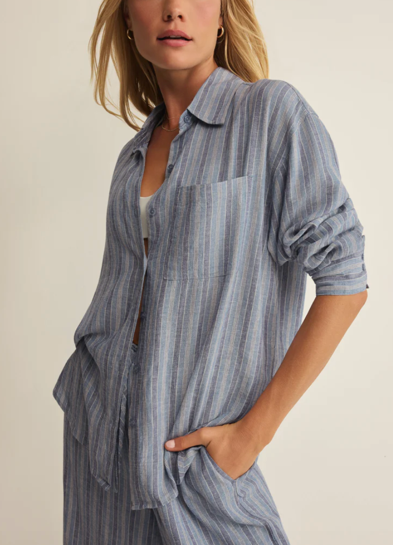 The Perfect Striped Button Up - Indigo