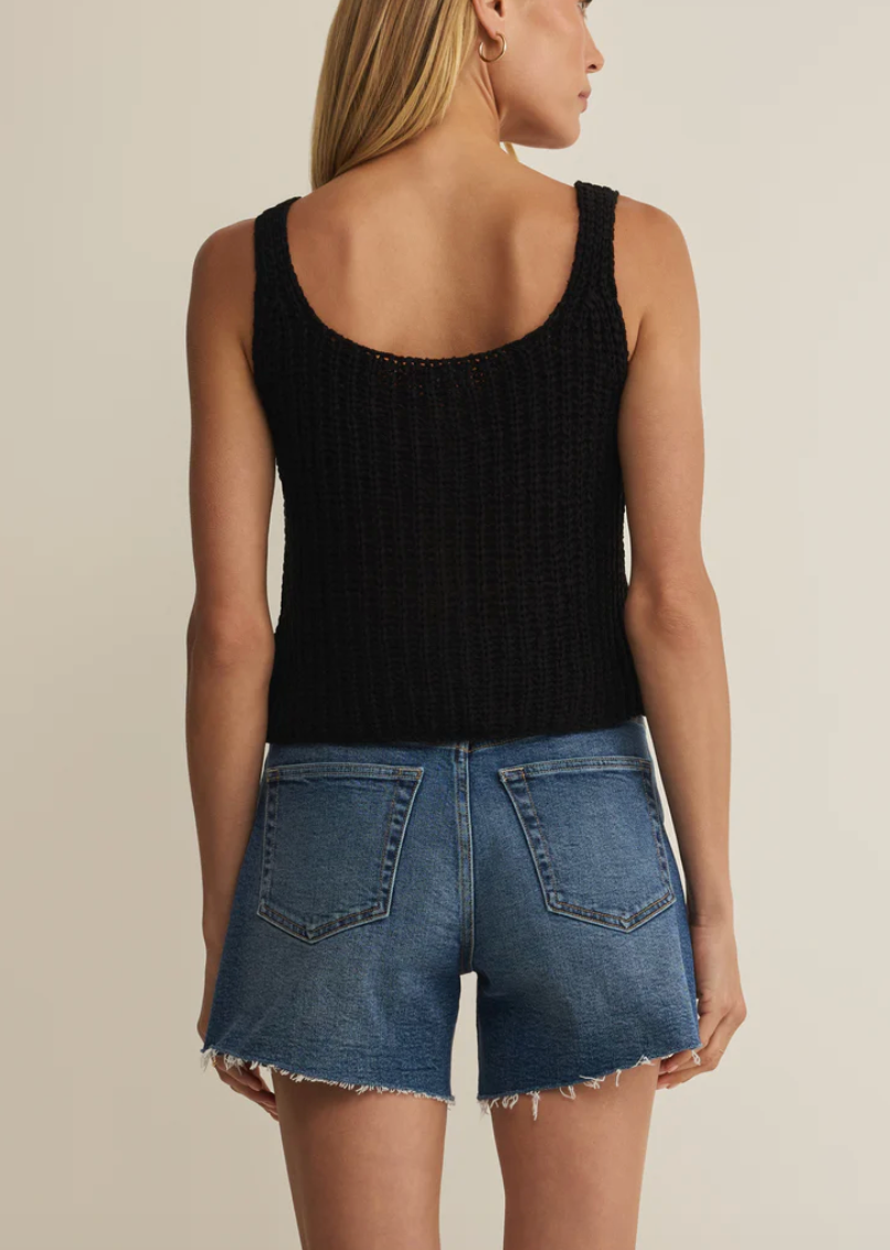 Tate Lace Up Sweater Top - Black