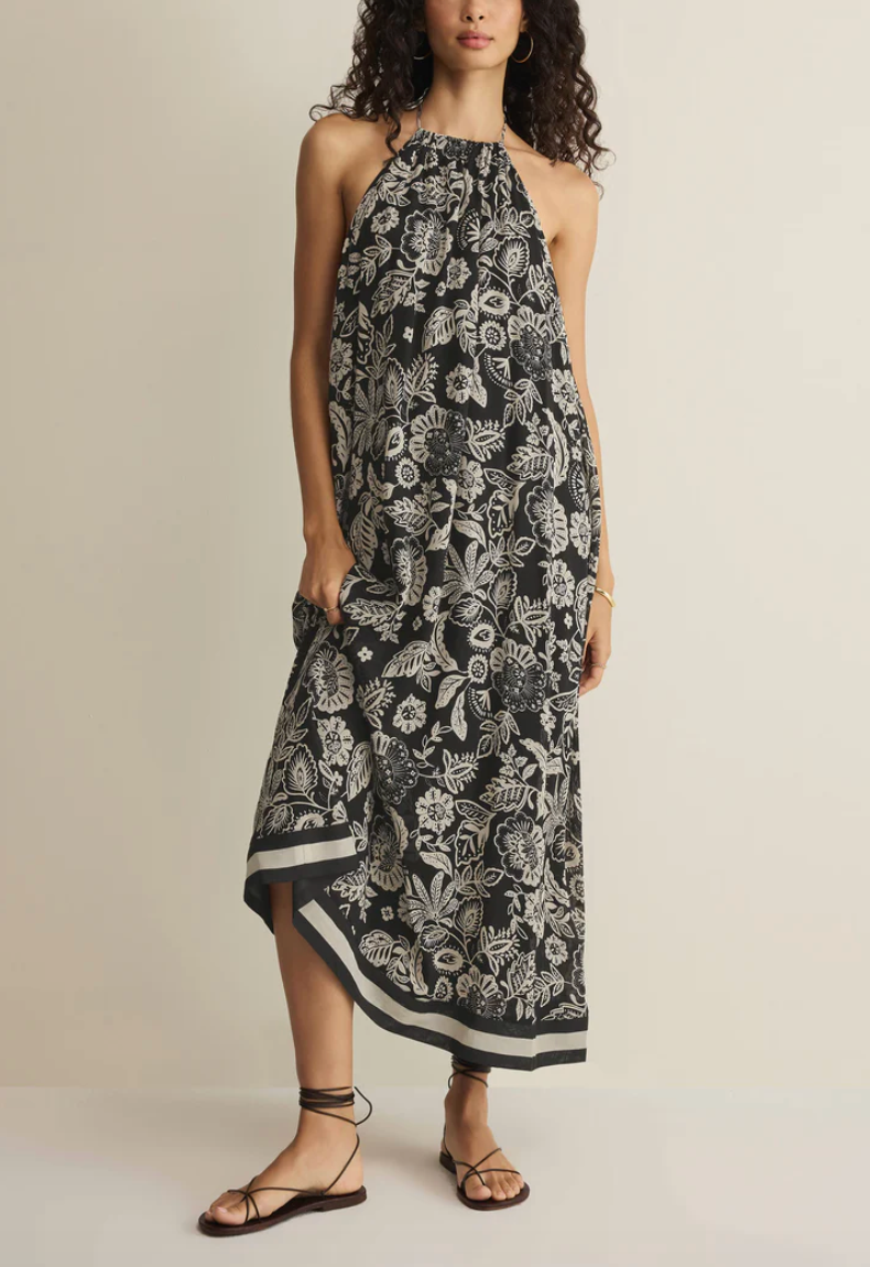 Viento Luz Floral Midi - Black