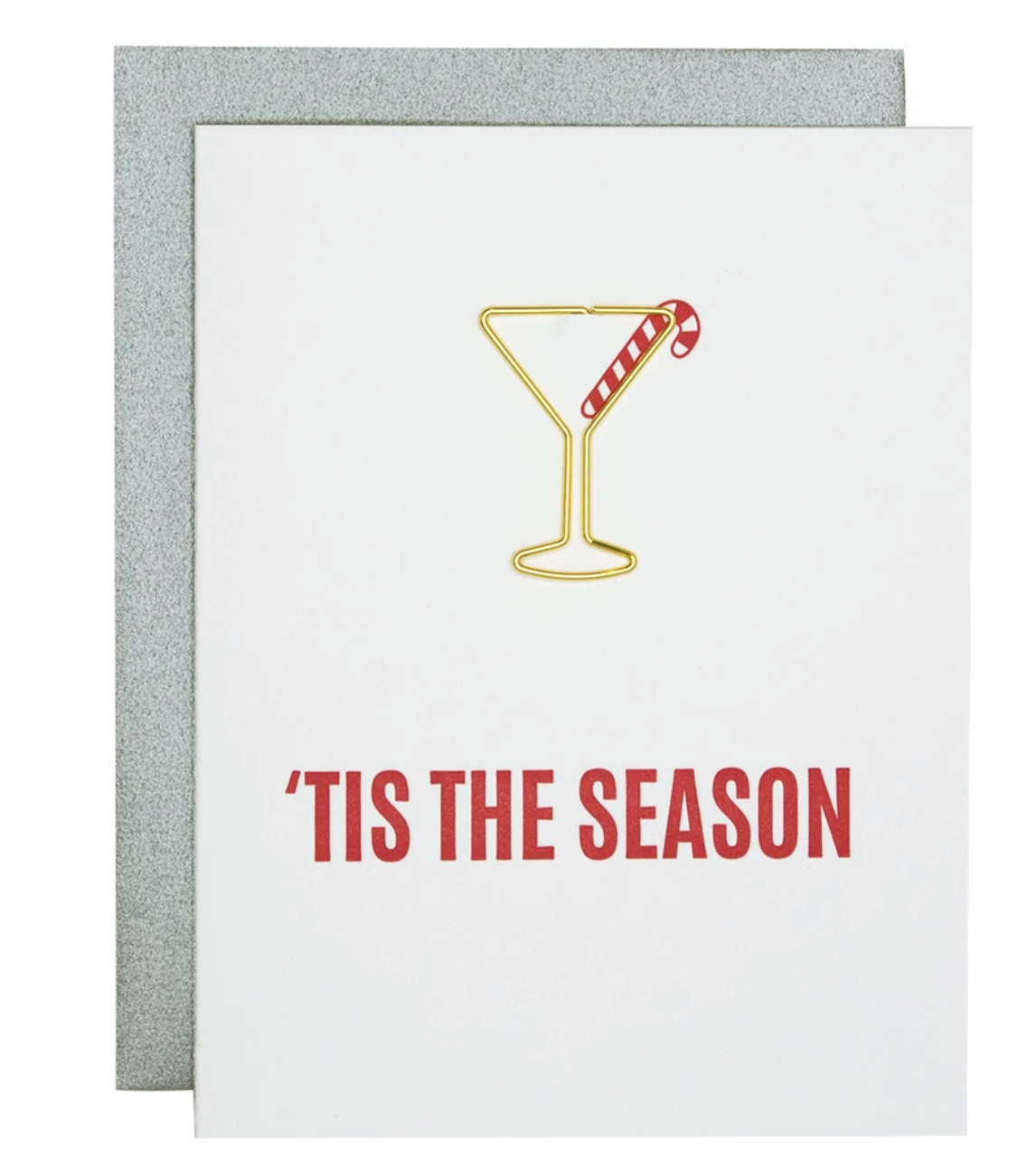 Tis the Season paperclip card with martini icon and 'TIS THE SEASON' text