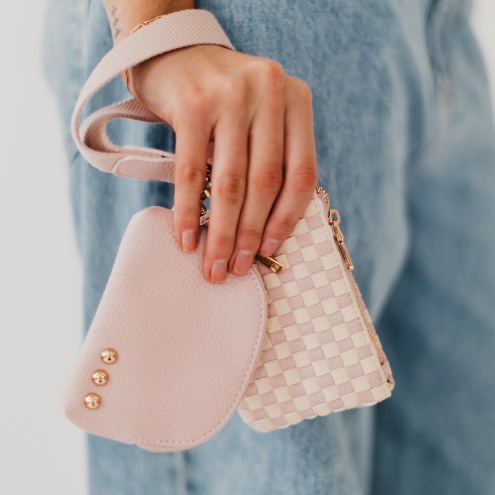 Wonderlust Woven Dual Pouch Wristlet - Blush Checkered