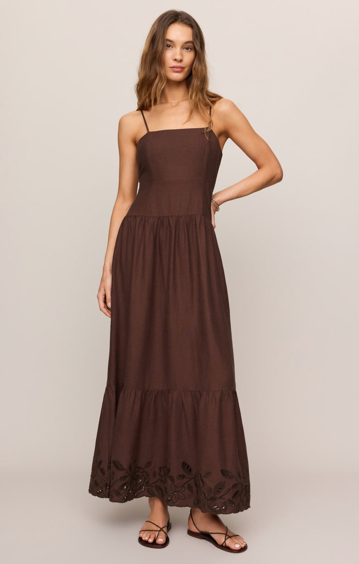 Esti Embroidered Maxi Dress - Chocolate Cherry