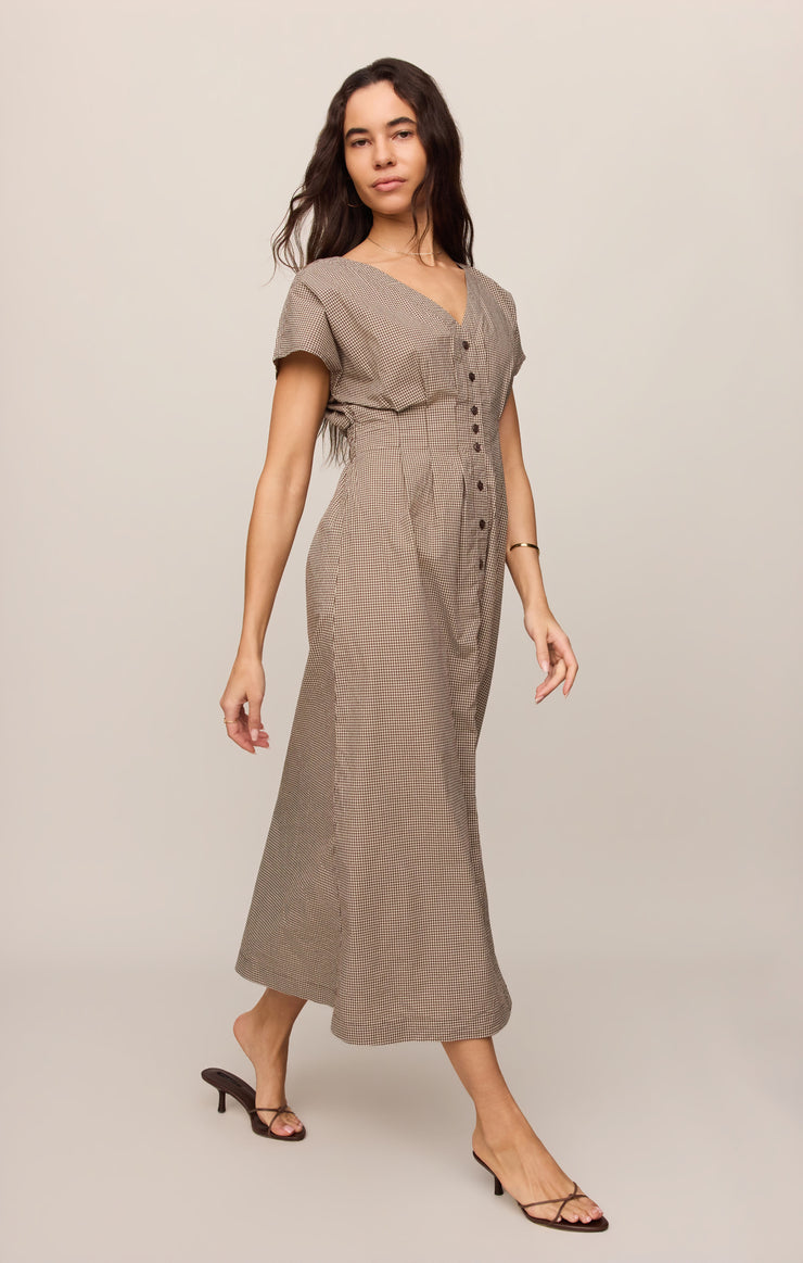Sanna Gingham Midi Dress - Dark Chocolate
