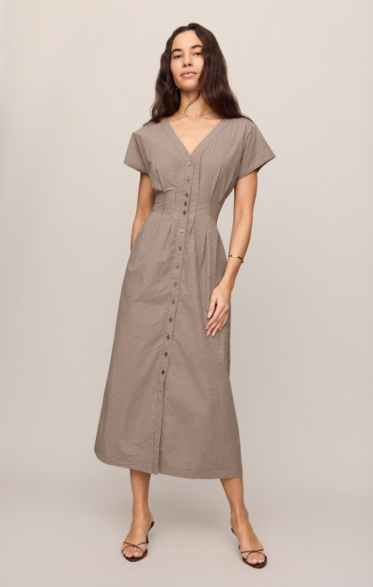 Sanna Gingham Midi Dress - Dark Chocolate