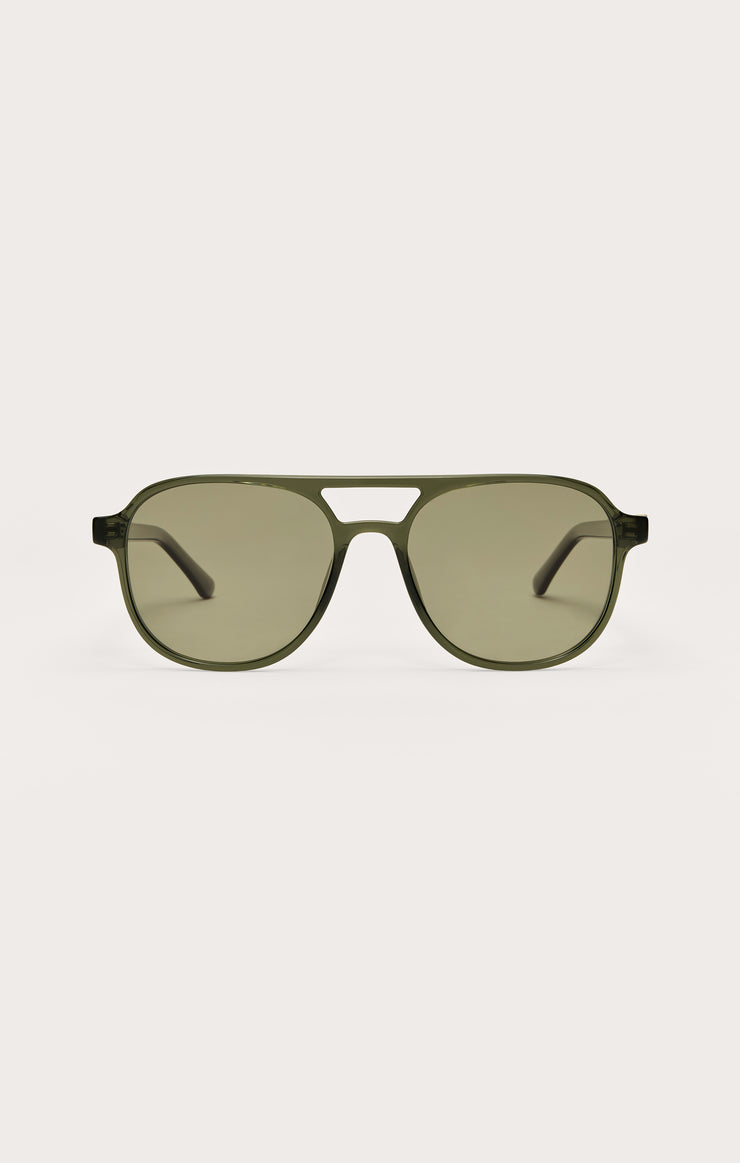 Green polarized sunglasses with tinted lenses and wide squared frame