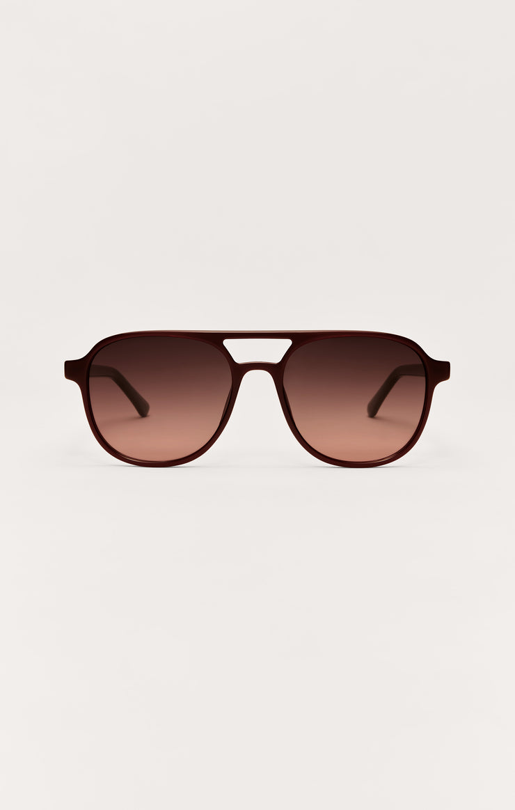 Brown polarized sunglasses with wide lenses and notch bridge, full-front view