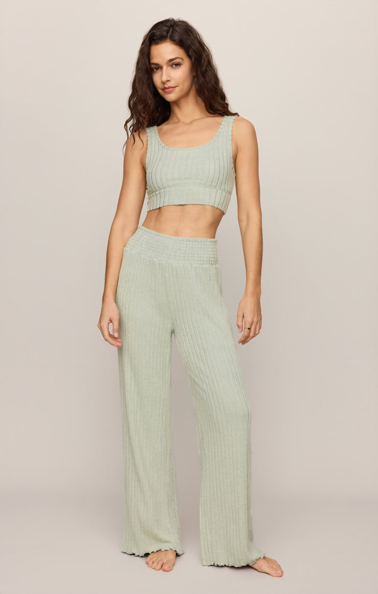 Dawn Smocked Silky Rib Pant - Aqua Cloud