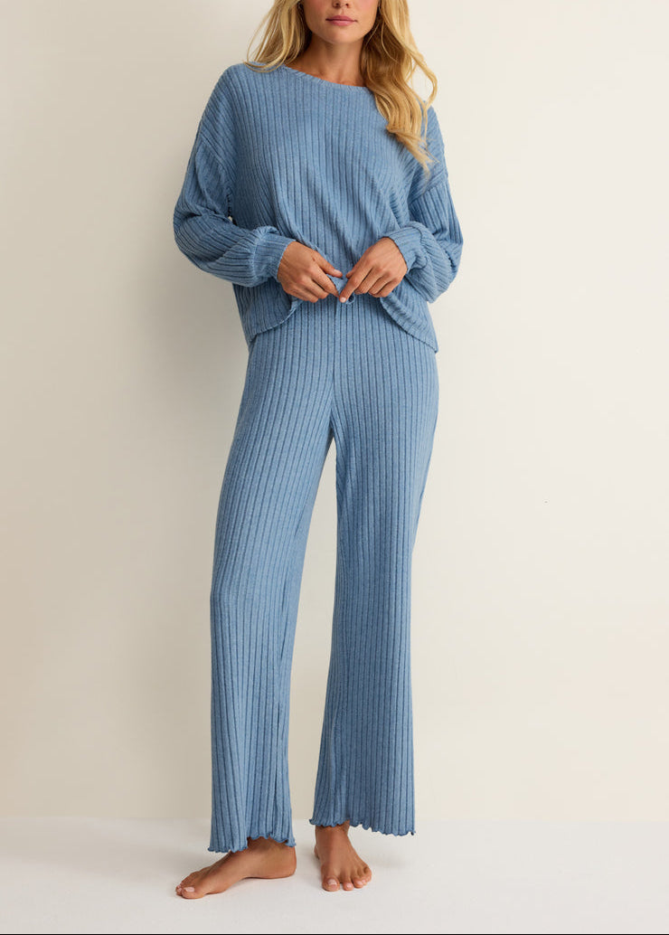 Dawn Smocked Rib Pant - Oceanic Blue