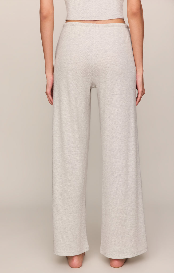 Light gray waffle knit thermal pants with drawstring waist, wide straight legs