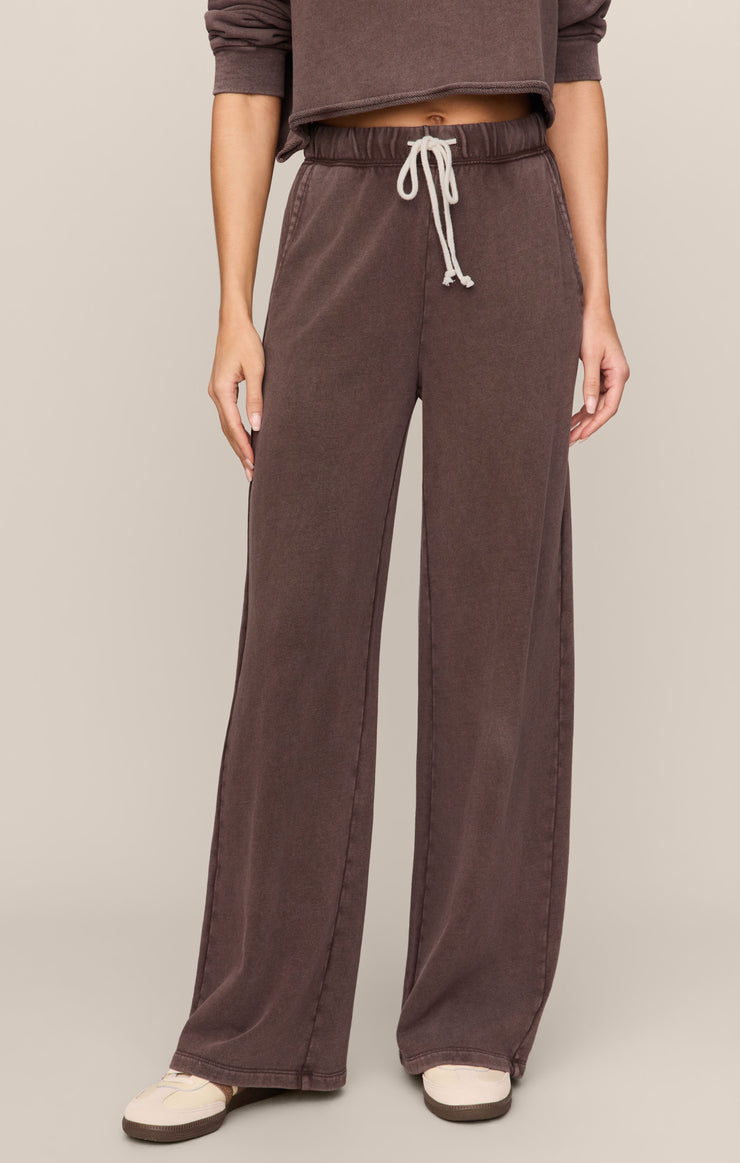 Hunter knit pants in dark chocolate brown, drawstring elastic waist, wide legs