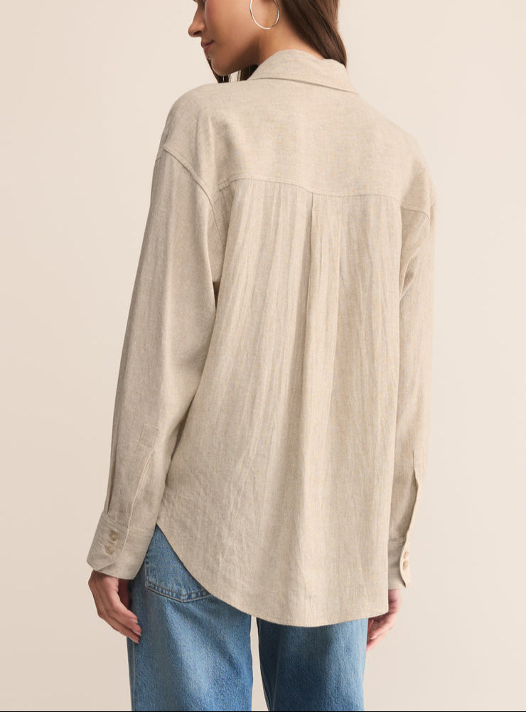 Alfie Linen Button Up - Flax