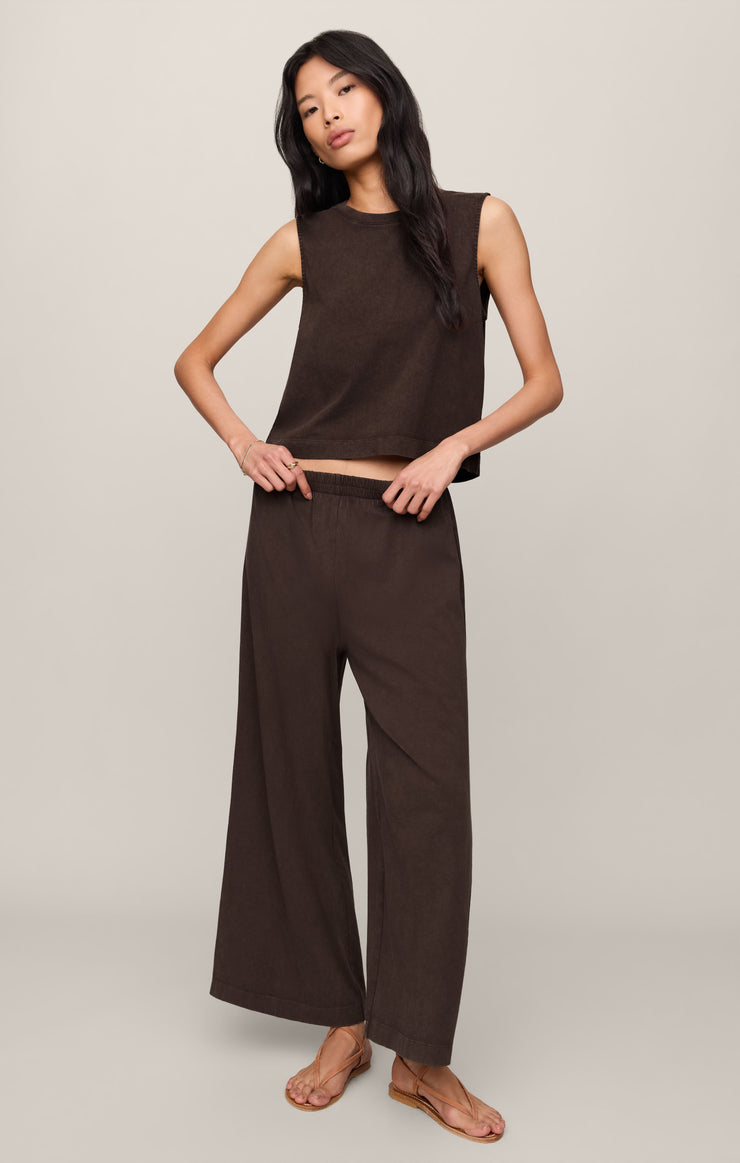 Sloane jersey muscle tank and wide-leg pants set in dark chocolate, sleeveless crew neck