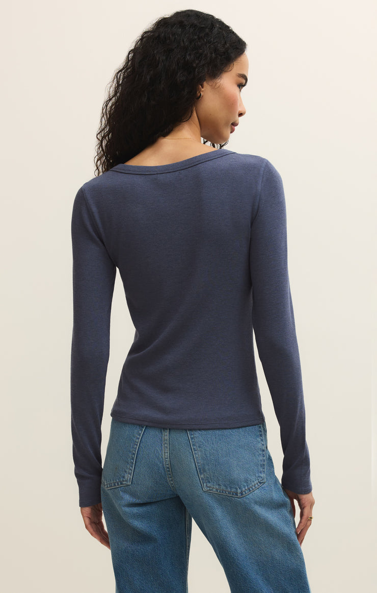 Renae Slub Long Sleeve Top - Indigo