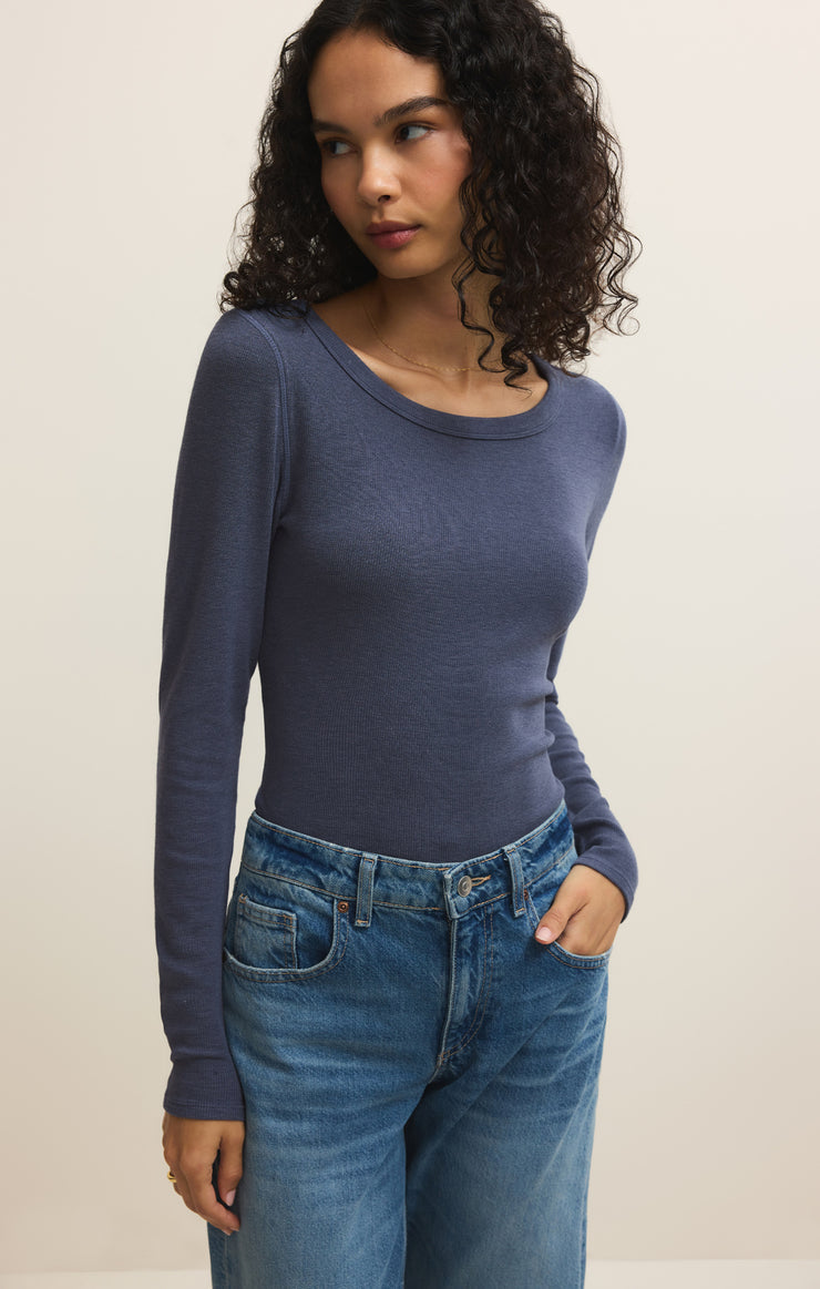 Renae Slub Long Sleeve Top - Indigo