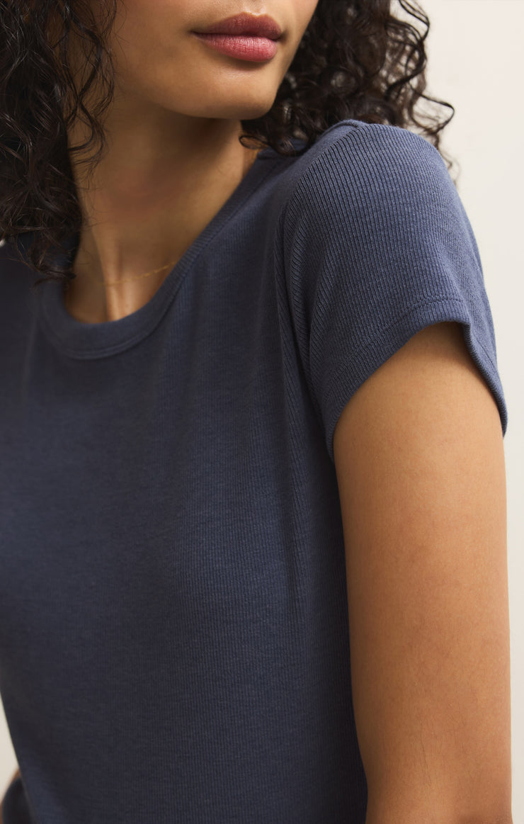 Renae Rib Short Sleeve Top - Indigo