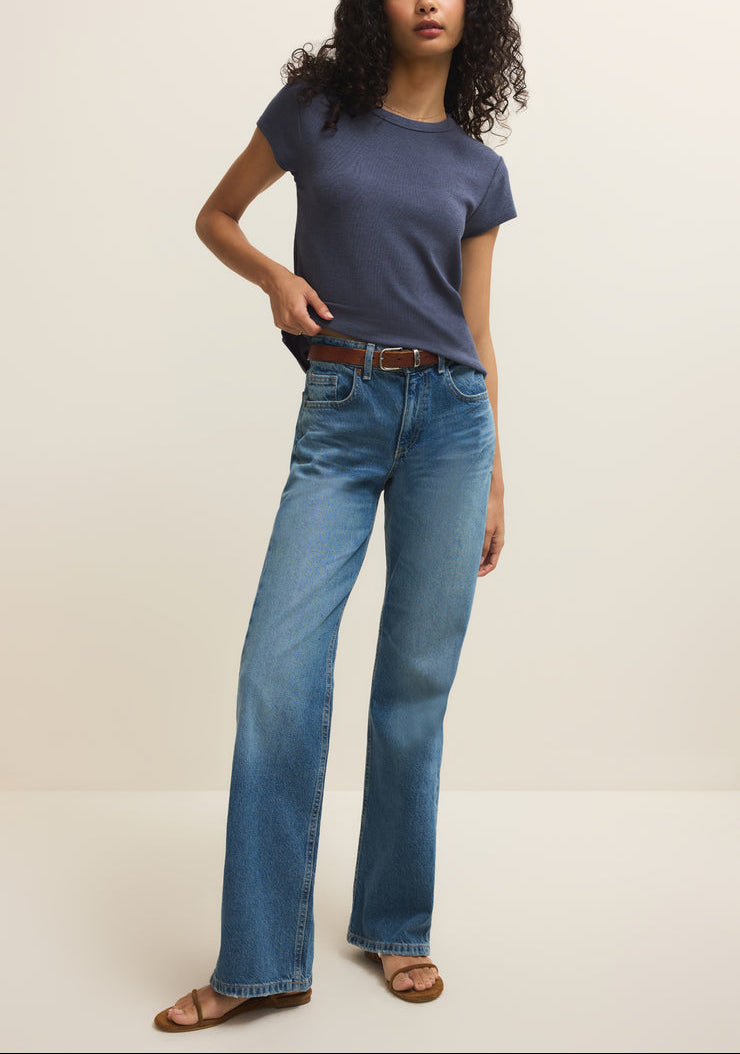 Renae Rib Short Sleeve Top - Indigo