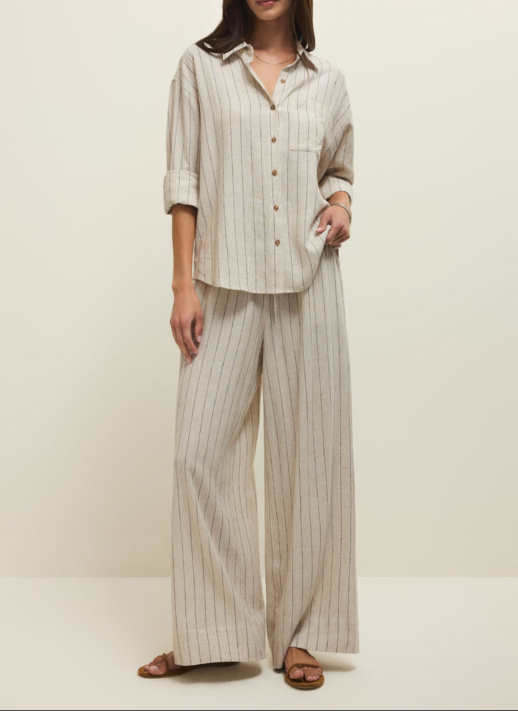 Alfie Striped Button Up Top - Linen
