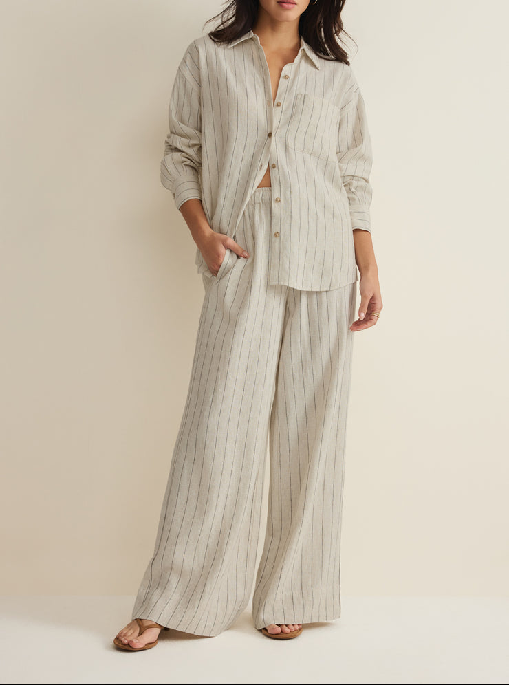Alfie Striped Button Up Top - Linen