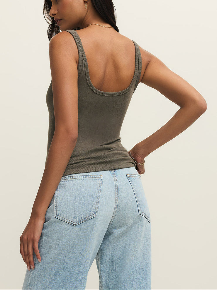 Renae Slub Rib Tank - Khaki Green