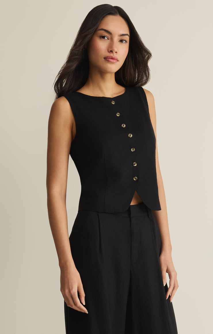 Roman Linen Vest - Black