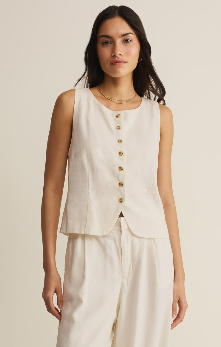 Roman Linen Vest - Cloud