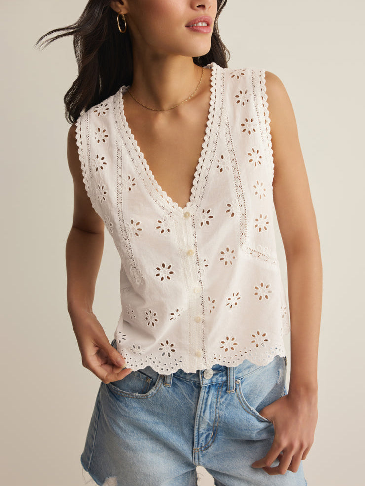 Darcy Eyelet Tank - White