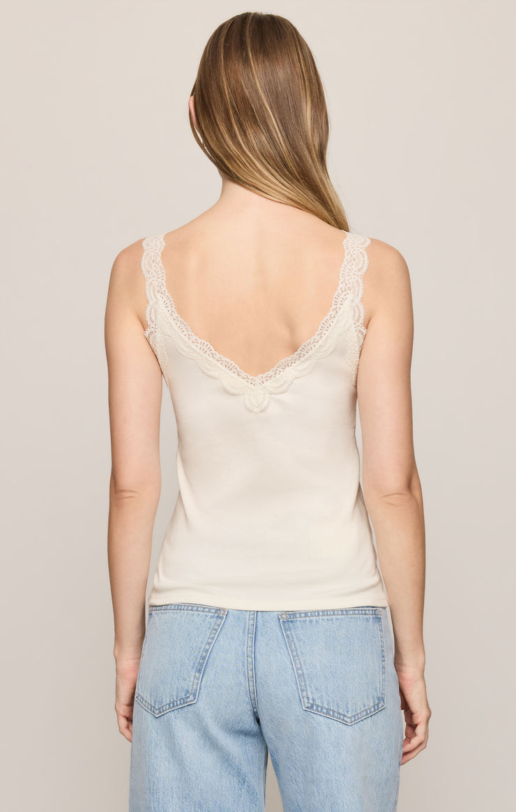 Eve Lace Trim Tank - Sandstone