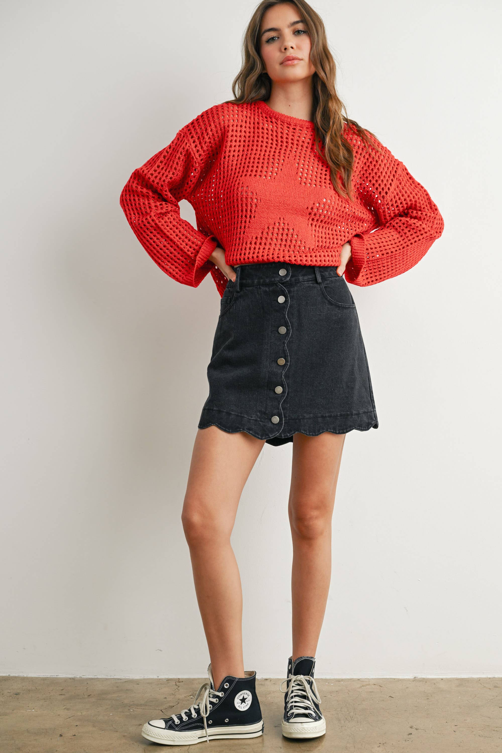 First Pick Scallop Denim Skirt
