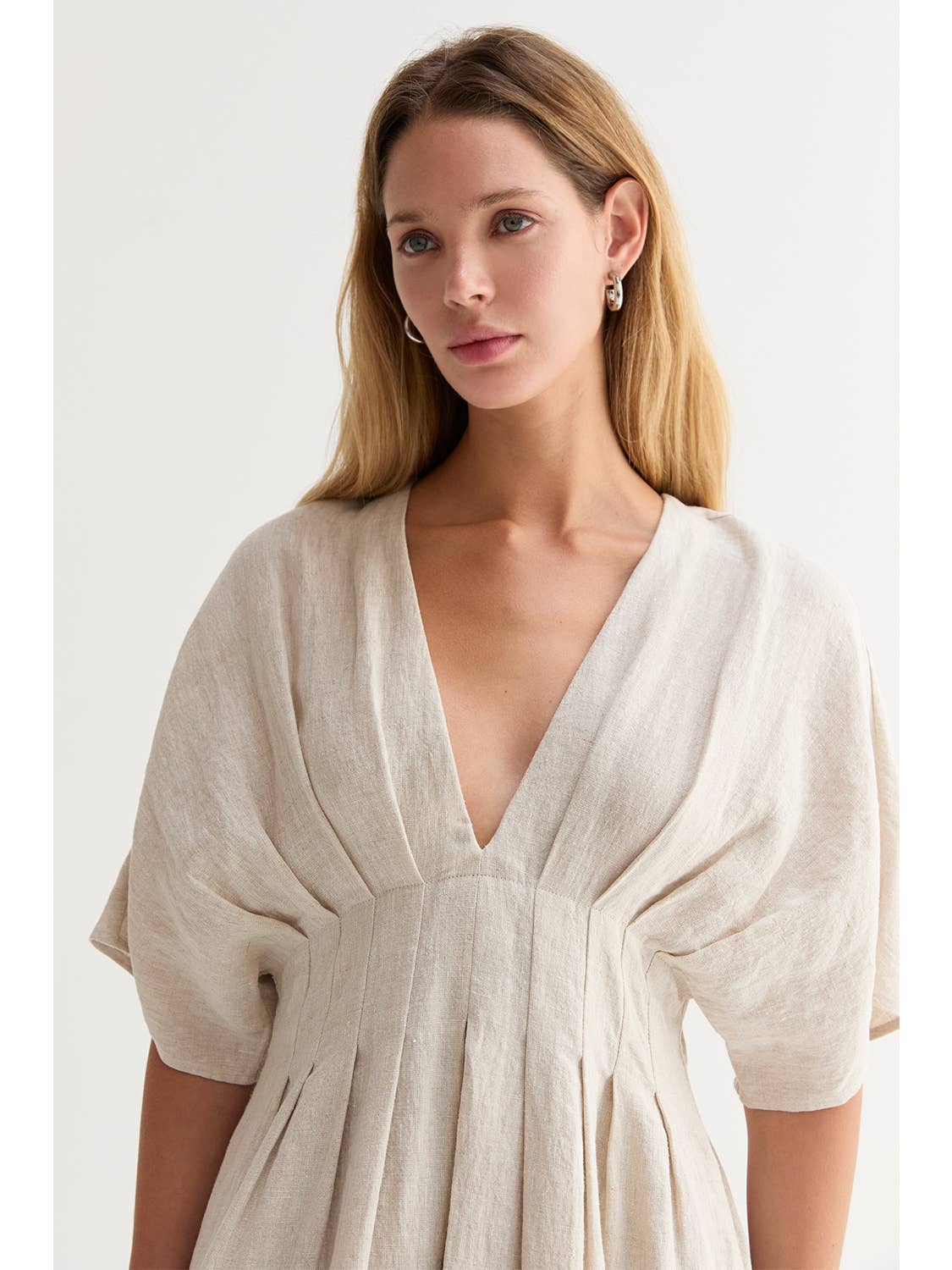 Aimee Pleated Linen Midi Dress