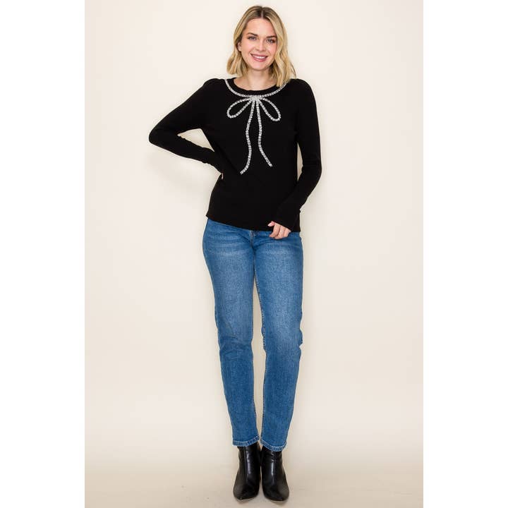 With a Bow Jeweled Sweater
