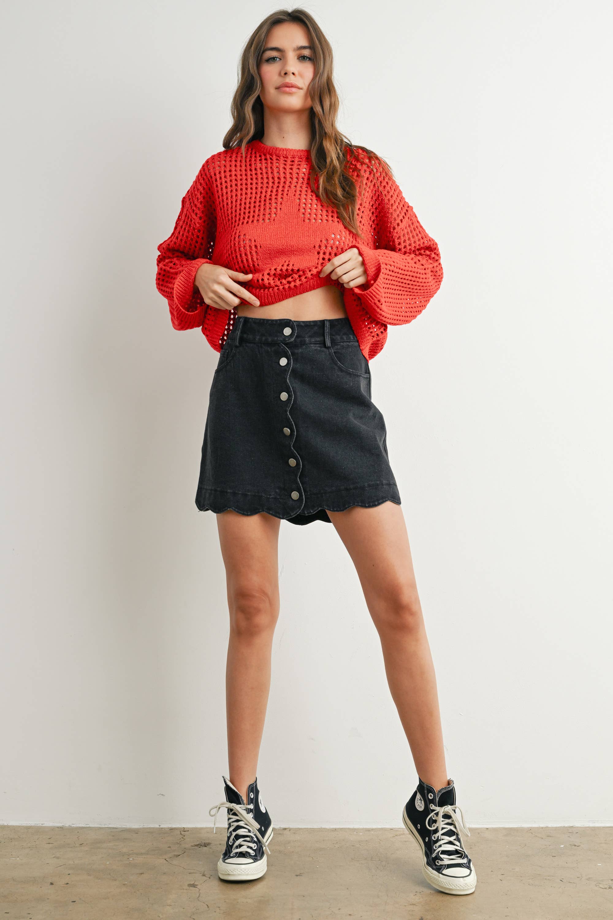 First Pick Scallop Denim Skirt