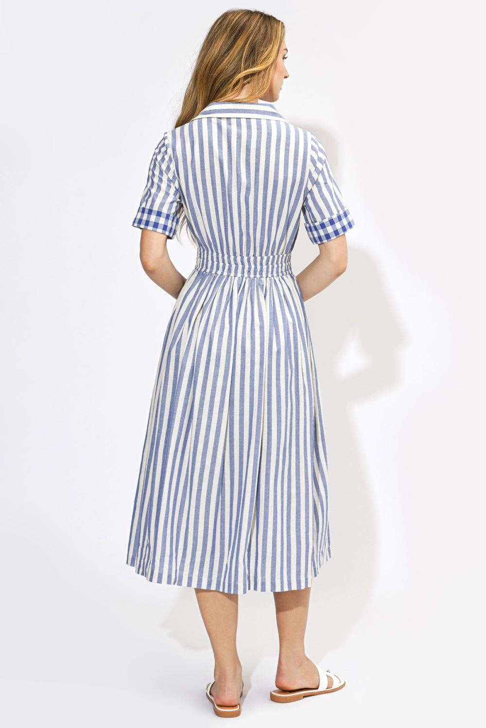 Evette Striped Short Sleeved Midi Dress