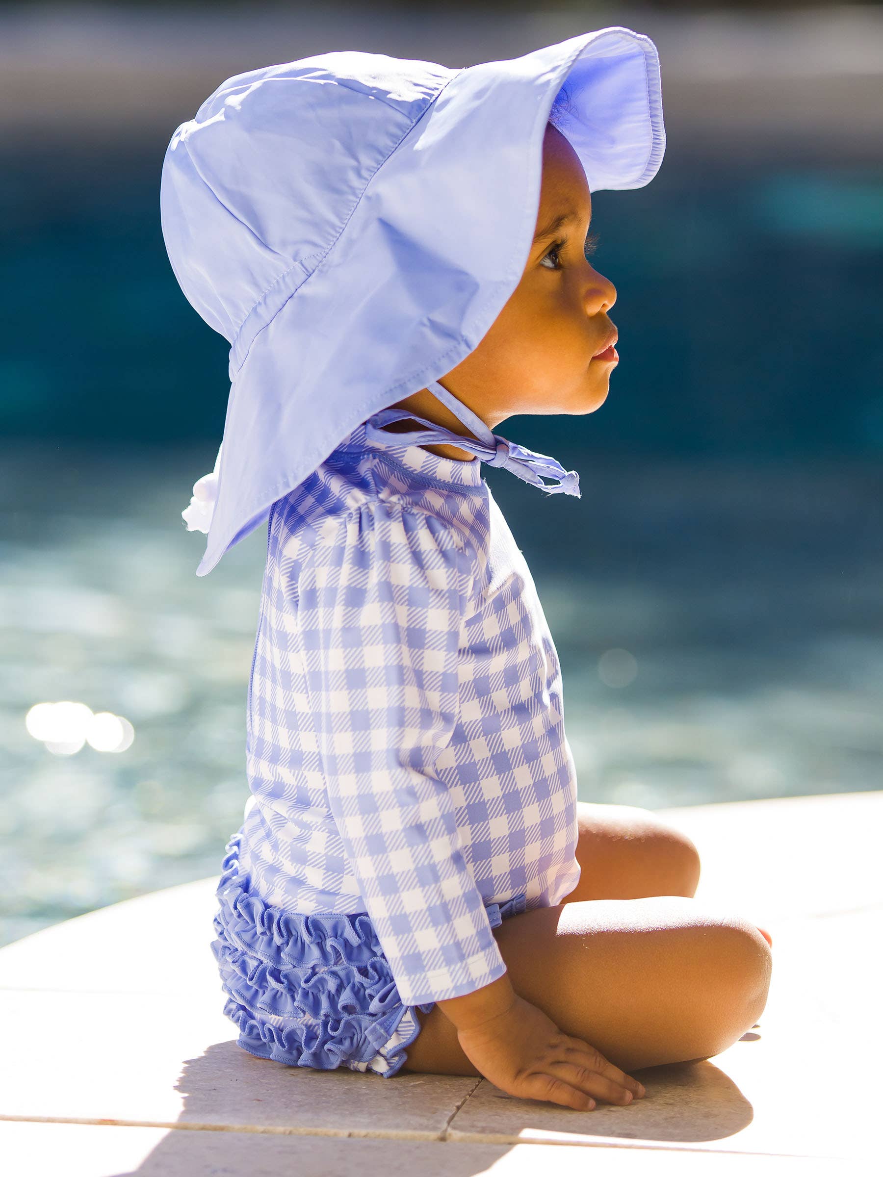 Gingham Long Sleeve One Piece Swimsuit - Periwinkle Blue *FINAL SALE*