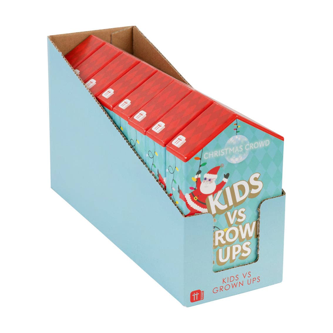 Kids vs Grown-Ups Santa family game box, teal with red top