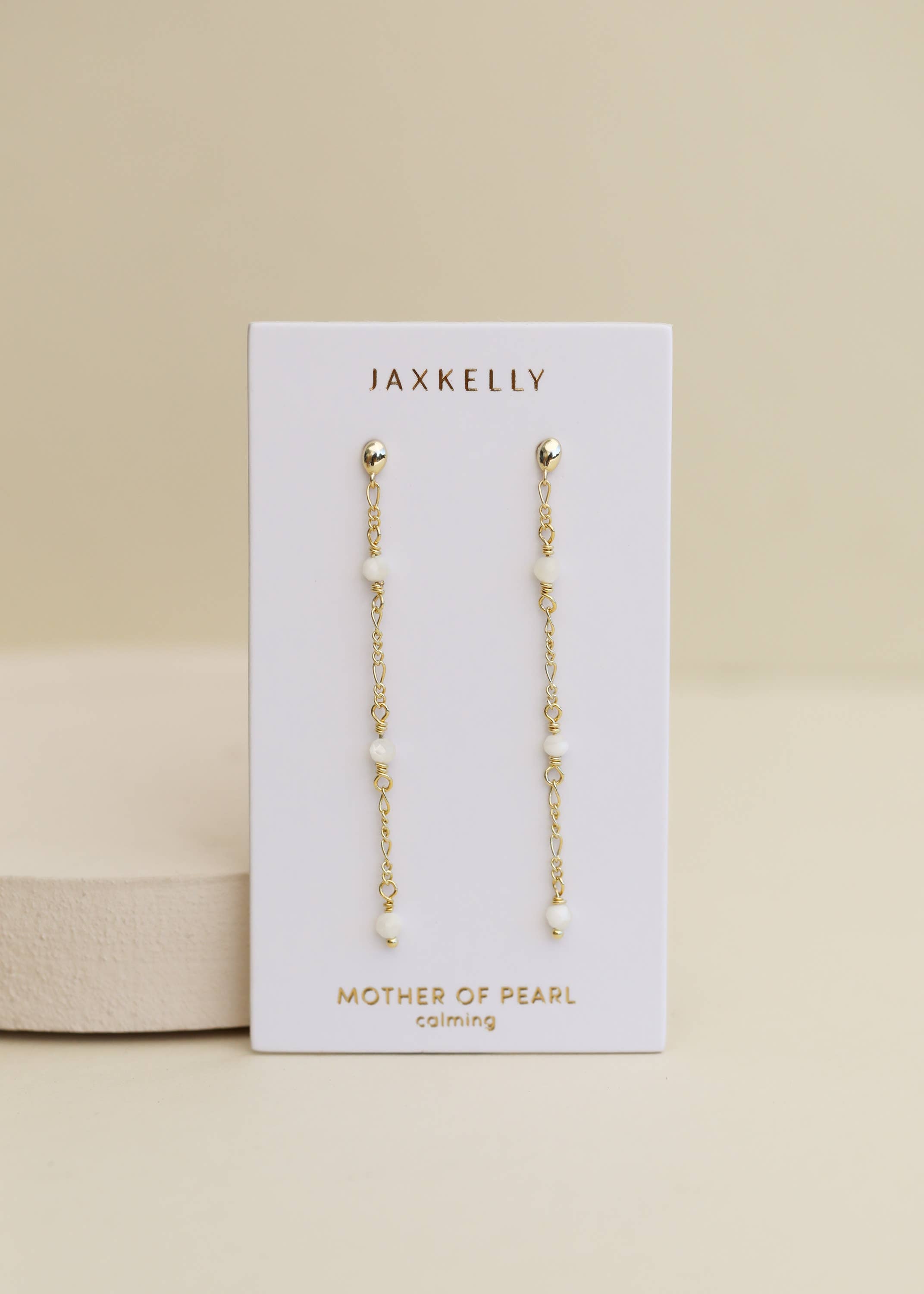 Gemstone Chain Drop Earring - Mother of Pearl
